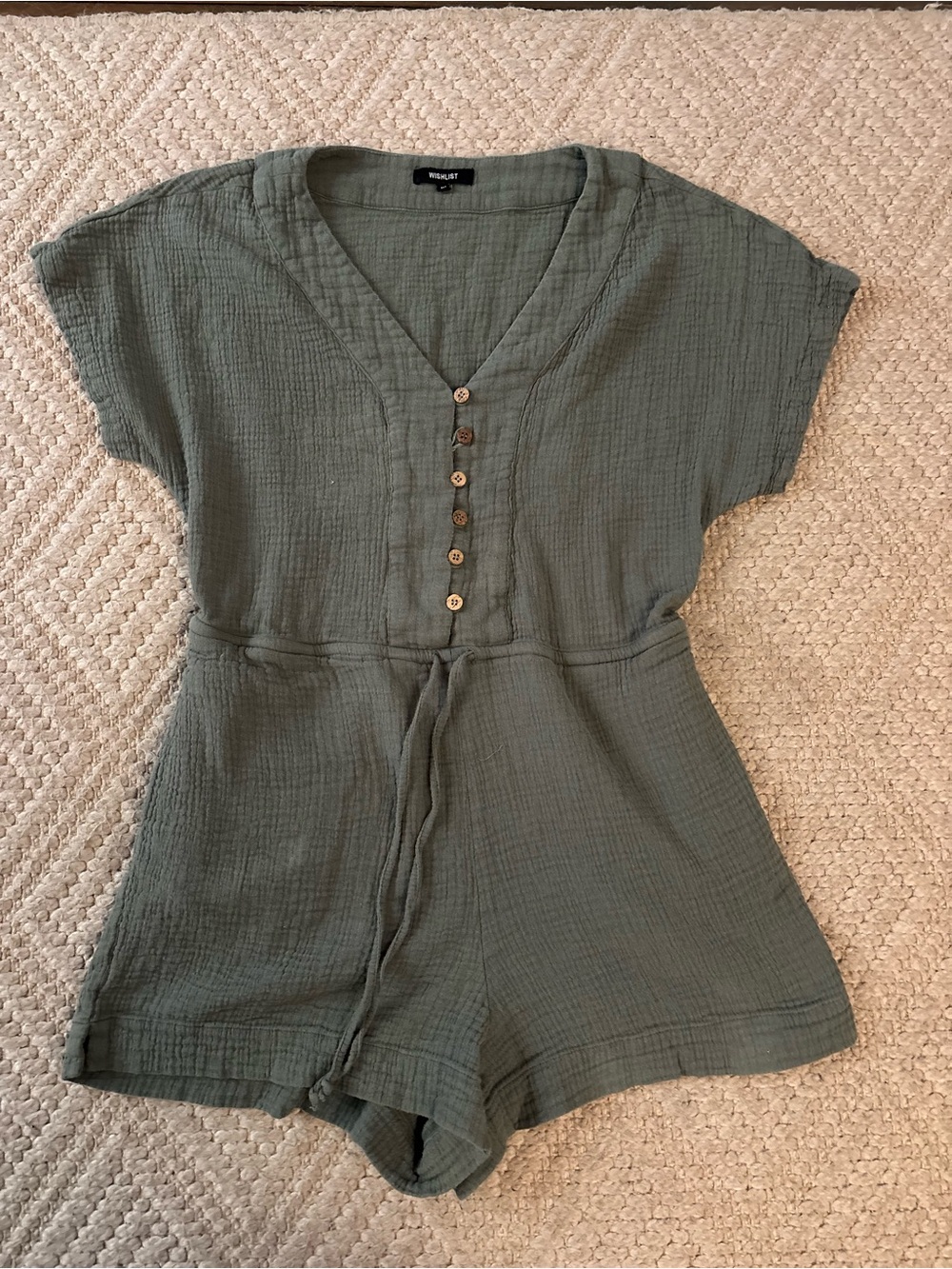 Wishlist Olive Green Short-Sleeve Button-Front Romper